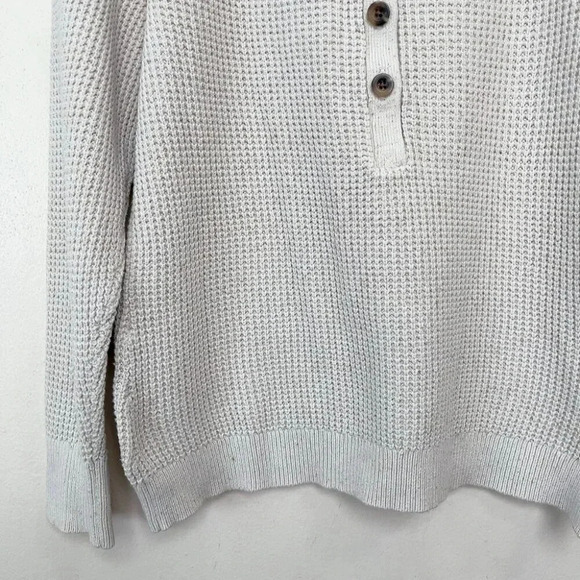L.L.Bean Womens Small Organic Cotton  Crew Neck Button Neck Waffle Knit Sweater - Picture 9 of 16